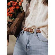 創(chuàng  )京懿選腰帶女編織韓版色腰帶女編織皮帶寬透氣搭牛仔褲連衣裙寬松衣服圓 棕色 寬約2.7cm