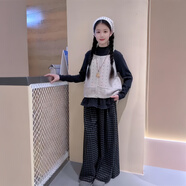 巴萊恩娜女童洋氣時(shí)髦套裝秋季2025新款女孩大童韓系高級感三件套早秋穿搭 兩件套（馬甲+T恤） 150 cm 建議身高【135-145】
