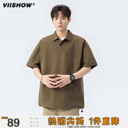 viishow翻領(lǐng)短袖男士polo衫2025夏季新款翻領(lǐng)半袖t恤男寬純色上衣服T 棕色 L
