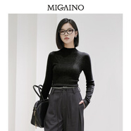 曼婭奴Migaino女裝秋冬新款氣質(zhì)感百搭無(wú)縫羊毛打底毛衣針織衫 黑色 M