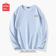 MINISO名創(chuàng)優(yōu)品山系長袖t恤男款2025秋季重磅純棉打底衫百搭上衣 奶油藍(lán)(m墨綠松樹胸標(biāo)) M /170
