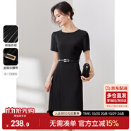 尚都比拉設(shè)計感拼接連衣裙夏季高級感氣質(zhì)百褶裙小個子中長裙子 雅黑色 L