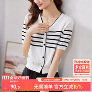 尚都比拉甜美少女感V領(lǐng)清新撞色條紋針織衫 白色條紋 M