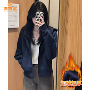 派吉鯊正肩運動(dòng)連帽短款衛衣外套女2025春秋新款開(kāi)衫小個(gè)子休閑韓系穿搭 藏青色【加絨加 簡(jiǎn)約版】 厚款 M 【建議95-110斤】
