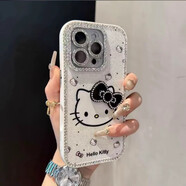 小莓介邊框鑲鉆閃粉hellokitty貓?zhí)O果16promax手機(jī)殼新款KT貓15立體閃鉆蝴蝶結(jié)14pro保護(hù)套16全包13p防摔 蝴蝶結(jié)貓咪【全包邊鑲鉆】簡約白 iPhone 16 Pro Max