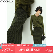 COCOBELLA預售[苔蘚綠]細閃銀蔥千鳥(niǎo)格羊毛半身裙女秋冬毛呢筒裙HS87 黑綠格 L