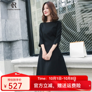 clotho Rennie品牌女裝連衣裙女2025年春秋新款修身顯瘦中袖收腰顯瘦黑色裙子 黑色 S