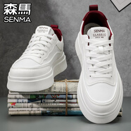 SENMA森馬男鞋夏季潮流百搭休閑高級(jí)感板鞋網(wǎng)面透氣薄款運(yùn)動(dòng)厚底增高小白鞋 白紅 （百搭款） 40