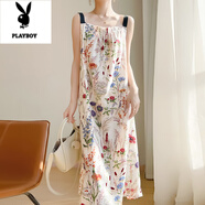花花公子（PLAYBOY）韓版寬松慵懶風(fēng)雪紡緞面吊帶連衣裙印花醋酸吊帶裙旅游海邊背心裙 詩(shī)情畫意 S 80-110斤