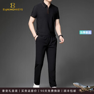 八只猴子（EIGHTMONKEYS）運(yùn)動(dòng)套裝男士新款翻領(lǐng)質(zhì)感小格紋短袖t恤透氣冰絲休閑兩件套 高檔黑色(現(xiàn)貨速達(dá)) 高檔M(現(xiàn)貨速達(dá))