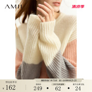 AMII2024冬新款極簡彩色寬松馬海毛羊毛混紡撞色中長落肩袖毛衣女 [
