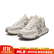 MLB男女情侶同款老爹跑鞋老花仿牛仔厚底增高休閑運動(dòng)鞋 紐約洋基隊/灰色 36.5