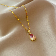 DAVA奧特萊斯清倉特價(jià)18K金紅色水晶吊墜項鏈氣質(zhì)鎖骨鏈首飾女配飾 247紅色水晶項鏈
