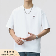 卡薩羅澳高端品牌美式高街短袖t恤男士夏季新款圓領(lǐng)體恤薄款寬松痞帥上衣 白色 2XL 推薦【141-160斤】