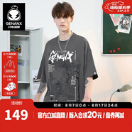 閃電潮牌（GENANX）情侶款t恤趣味手繪涂鴉印花純棉短袖 灰色 2XL
