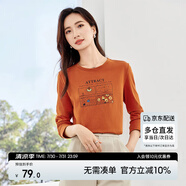尚都比拉IP聯(lián)名印花純棉長袖t恤女春秋圓領(lǐng)顯瘦百搭女裝上衣 橘紅色 L 