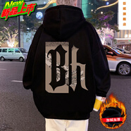 臣嬪重磅520g純棉美式連帽衛衣男秋冬oversize感街頭寬松外套chis港風(fēng) CM06黑色加絨 加絨 5XL