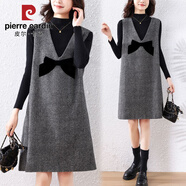 皮爾卡丹秋冬裝新款氣質(zhì)大尺碼女裝兩件套遮肚顯瘦背心裙毛衣套裝潮 圖片色 (毛衣+背心裙) 2XL 建議130-145斤