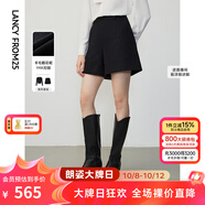 朗姿【王楚然同款】棉質(zhì)粗花呢小香風(fēng)高腰西裝休閑短褲冬新款褲子女 黑色 S