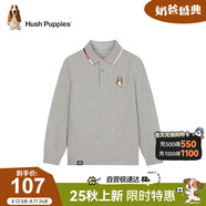 暇步士（Hush Puppies）童裝男童POLO衫25春季兒童長袖T恤經(jīng)典翻領(lǐng)上衣 花灰 120