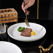 潔雅杰陶瓷牛排盤(pán)家用菜盤(pán)子10英寸豎紋西餐盤(pán)酒店商用微波爐可用2只裝