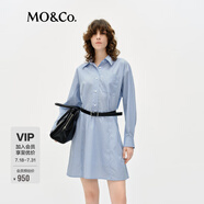 MO&Co.連衣裙2025春新品襯衫式藍(lán)白條紋棉質(zhì)高智感附腰帶MBE1DRST16 藍(lán)白條色 S 160