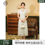 固執(zhí)（OBSTINATE）【特價(jià)】夏季新款中式短袖蕾絲網(wǎng)紗仙氣連衣裙30022LQ07271 藍(lán)色 XL 175/92A
