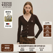 Teenie Weenie小熊針織開衫女春季簡約v領(lǐng)拼接撞色假兩件長袖針織毛衣外套女 棕色 XL (175)