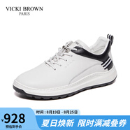 VICKI BROWN【VB男鞋】法國品牌商務(wù)休閑鞋時(shí)尚輕質(zhì)男士皮鞋百搭舒適鞋子男 白黑 42