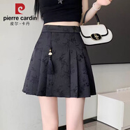 皮爾卡丹（pierre cardin）新中式半身裙女夏季氣質黑色a字裙小個子裙子國風短裙新款百褶裙 黑色 M 96-106
