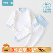 優(yōu)奇嬰兒衣服秋冬套裝寶寶保暖夾棉內衣高腰護肚男女兒童2件套秋冬裝 秋冬【高腰】淺藍 66cm