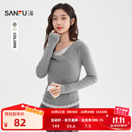 三福（SANFU）毛衣2025秋季蕾絲拼接蕩領(lǐng)花邊下擺上衣女裝508204 淺花灰 S