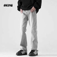 OEMG美式水洗牛仔褲子男春秋夏季直筒cleanfit顯腿牌寬松微喇長褲男 水泥灰 XL [建議120-135斤]