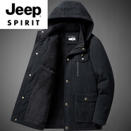 JEEP SPIRIT加絨加厚棉衣男冬季新款抗寒外套中老年爸爸裝棉服中長款保暖棉襖 2230黑色更厚款 純棉面料 M 100斤左右穿