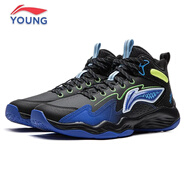 李寧（LI-NING）李寧龍拳男女大童籃球鞋2025秋季新款高幫防滑實(shí)戰訓練鞋運動(dòng)鞋 YKBV090-3黑色/彩藍色 37