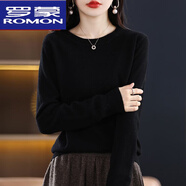 羅蒙（ROMON）高品質(zhì)羊毛衫內搭絨衫女低圓領(lǐng)寬松毛衣百搭羊毛針織打底衫 黑色 L 【建議100-115斤穿】