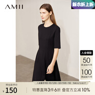 AMII2025秋新款極簡(jiǎn)優(yōu)雅純色套頭圓領(lǐng)羅馬布修身開(kāi)衩A字連衣裙女 黑色 160/84A/M