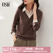 歐莎（OSA）小香風假兩件黑色針織衫女外穿春秋季2025年新款打底上衣 咖啡色A S