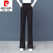 皮爾卡丹（pierre cardin）毛呢喇叭褲女褲秋冬2025新款時(shí)尚高腰垂感顯瘦遮肉休閑加厚闊腿褲 黑色 毛呢微喇褲 加厚 S 75-86