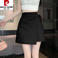 皮爾卡丹西裝不規則半身裙夏2025新款高腰顯瘦a字裙褶皺包臀甜美百搭短裙 黑色 【自帶安全褲】 L 建議106-115斤
