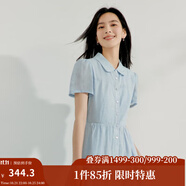 茵曼（INMAN）【苧麻】法式娃娃領(lǐng)連衣裙女裝2025夏季新品泡泡袖裙子 淺藍(lán)色 XL