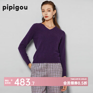 皮皮狗新款V領(lǐng)長袖羊絨衫女針織基礎(chǔ)百搭套頭針織打底衫毛衣女 455夢幻紫 M /100