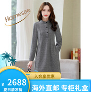 Homesee輕奢國際高檔品牌秋季連衣裙2025新款千鳥(niǎo)格毛呢裙子小個(gè)子女韓版 黑灰 M