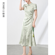 法曼麗 2025夏季新中式浮雕提花東方復(fù)古旗袍國(guó)風(fēng)連衣裙W2506108 綠色 XL