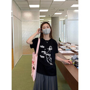 FHHUABD2025年新款純棉可以光腿穿的大tee女韓版寬松百搭圓領(lǐng)短袖上衣女 黑色 S