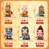 山頭林村迎春年獸醒獅錦鯉麒麟青龍金蟬貓組裝模型中國(guó)風(fēng)擺件 方橙8132搖頭西游一套六款