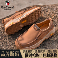 西域駱駝（VANCAMEL）男士工裝鞋免系帶加寬腳肥腳胖高腳背寬頭休閑皮鞋大頭男鞋寬腳掌 棕色/官方店旗艦新品 38