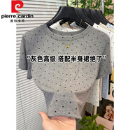 皮爾卡丹（pierre cardin）2025夏季感圓領(lǐng)波點(diǎn)t恤女新款歐貨百搭修身洋氣時(shí)尚灰色上衣 花灰色 M 【80-105斤】