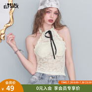 妖精的口袋白色蕾絲甜美掛脖吊帶女2025年夏季新款純欲性感背心 芝士米白色 M