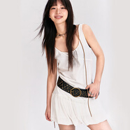 NO ONE ELSE純色吊帶連衣裙女士2025夏季新款網(wǎng)紗拼接背心短裙子 白色 M